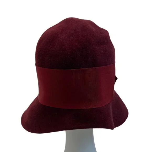 Vintage 40s Era Style Grevi Firenzi Women's Burgundy Red Rabbit Felt Cloche Hat - Picture 3 of 8